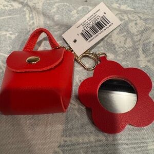 Red Mini Purse Keychain with Flower Mirror